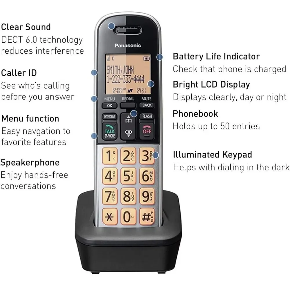 Panasonic Compact Cordless Phone with DECT 6.0, 1.6